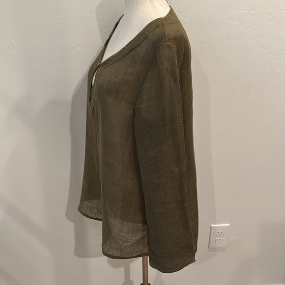 EILEEN FISHER LINEN LONG SLEEVE TUNIC SMALL OLIVE GREEN  KEY HILE
FRONT - Picture 5 of 8